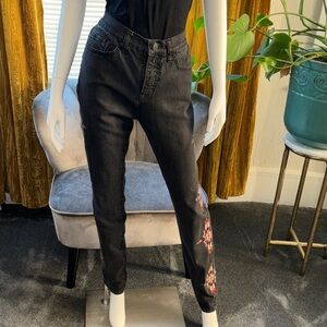 BDG Black Boyfriend Jeans with Pink Floral Side Embroidery